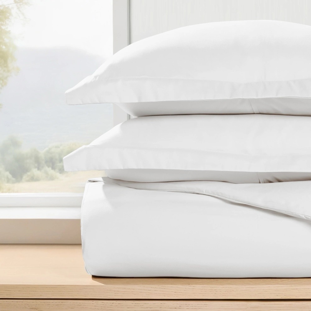 New Linens and Hutch 3-Piece King Essential Duvet Cover Set White Wrinkle Free